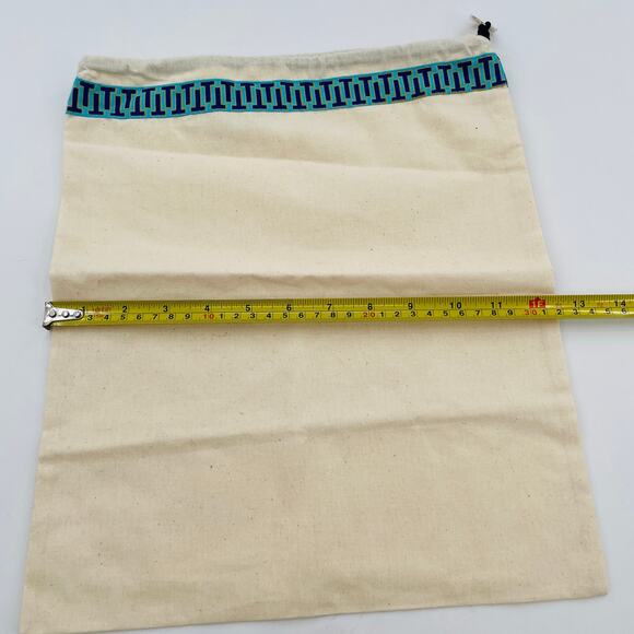 Tory Burch Cream Cloth Dustbag Drawstring Teal Print Trim Gold Logo Pull - Picture 4 of 6
